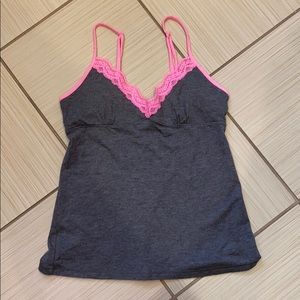 Grey and Pink lace-lined padded pajama tanktop